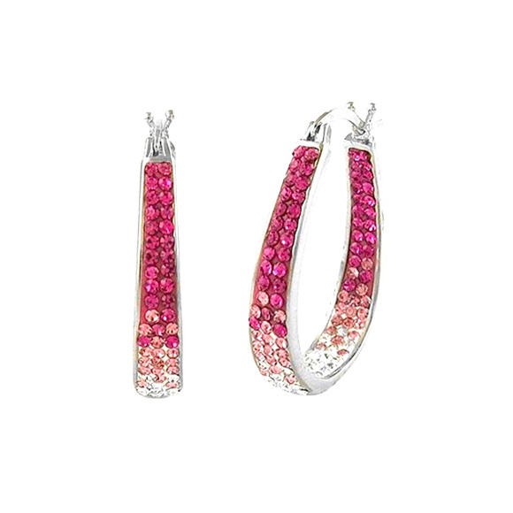 Jewelry - Gradient Pink and White Crystal Silvertone Hoop Earrings
